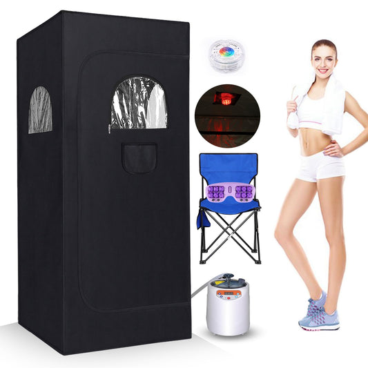 Sauna, Portable Sauna, Sauna Box, Steam Sauna Tent for Home Spa,Large Space Personal Home Sauna Tent Full Body with 3L 1100w Steaamer,Chair,Foot Massager,Remote Control & RGB LED Light (Black)