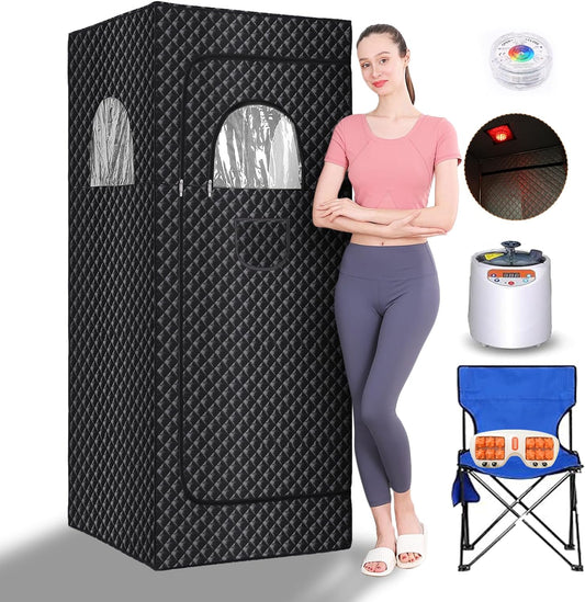 Sauna, Portable Sauna, Sauna Box, Home Sauna with 3 L 1100 W Steam Generator, Remote Control & RGB LED Light, Home Sauna Tent (Black)