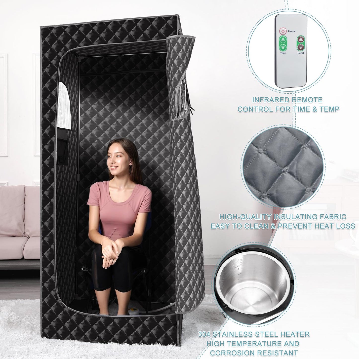 Sauna, Portable Sauna Box,Single Personol Steam Sauna for Home Spa,Large Space Sauna Tent Full Body for Home with 3L 1100w Steamer,Chair,Foot Massager,Remote Control Included