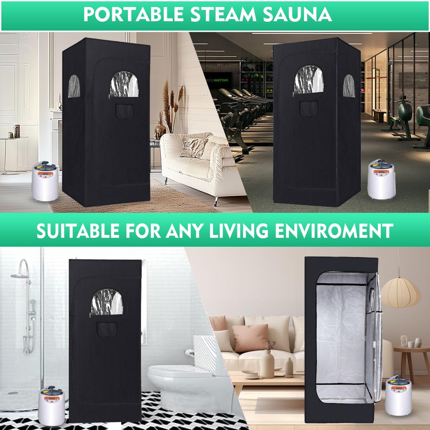 Sauna, Portable Sauna, Sauna Box, Steam Sauna Tent for Home Spa,Large Space Personal Home Sauna Tent Full Body with 3L 1100w Steaamer,Chair,Foot Massager,Remote Control & RGB LED Light (Black)