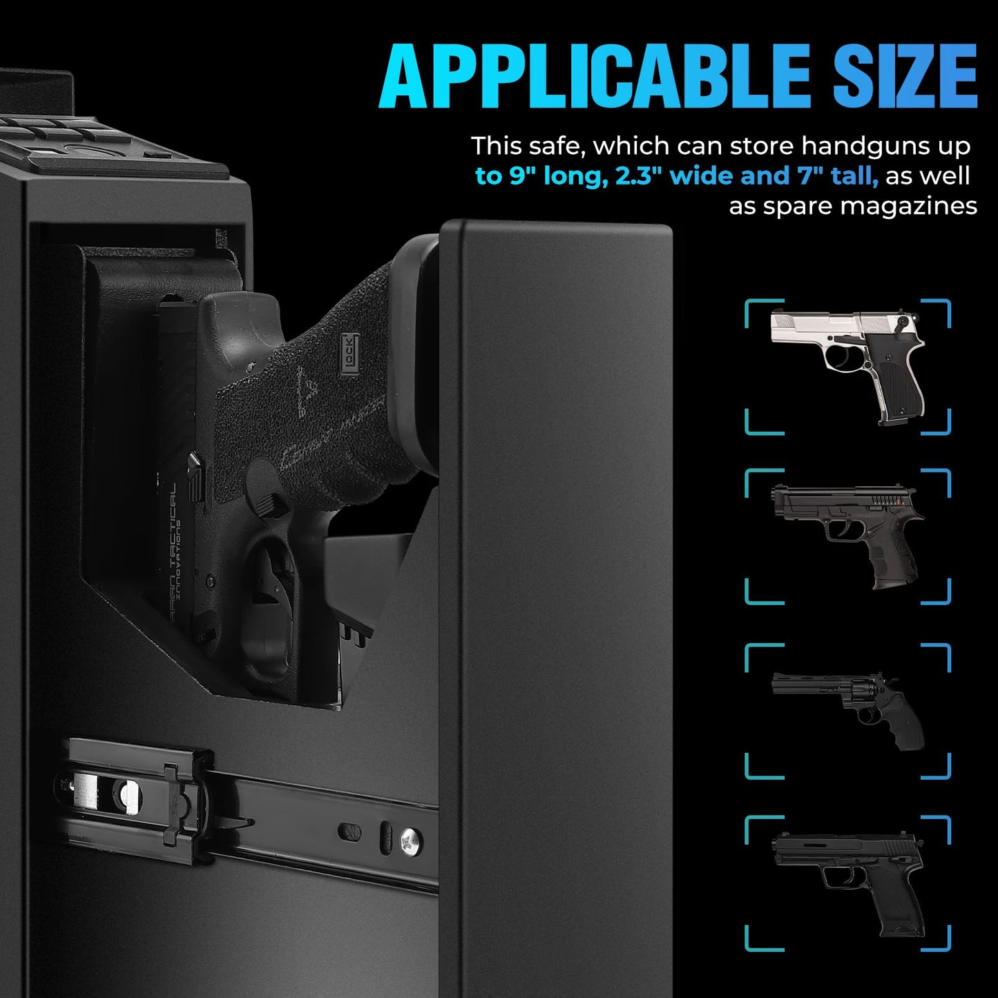 Gun Safe,Biometric Slider Gun Safe for Handgun,Gun Safe Pistol Storage,Fingerprint Gun Safe Bedside Supports Quickly Access with 3 Ways, Fingerprint, PIN Code and Key