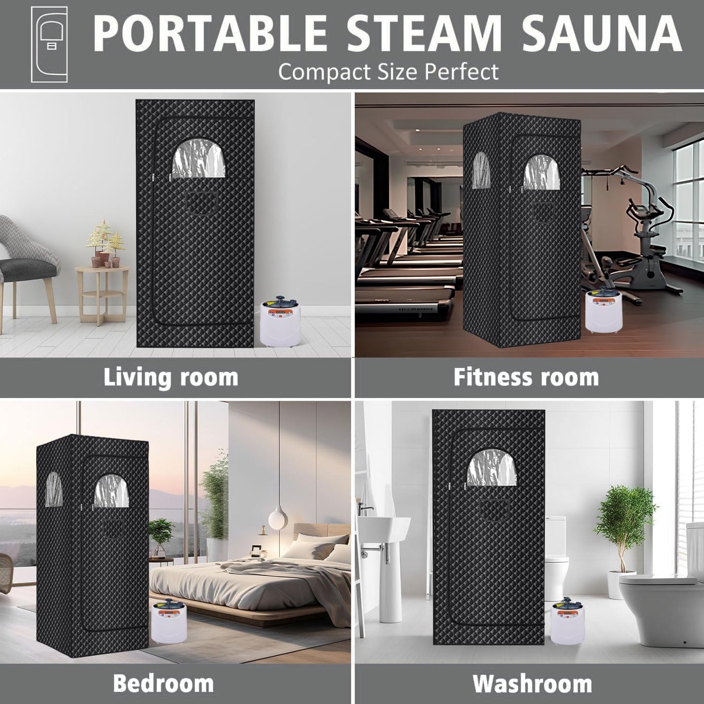 Sauna, Portable Sauna, Sauna Box, Home Sauna with 3 L 1100 W Steam Generator, Remote Control & RGB LED Light, Home Sauna Tent (Black)