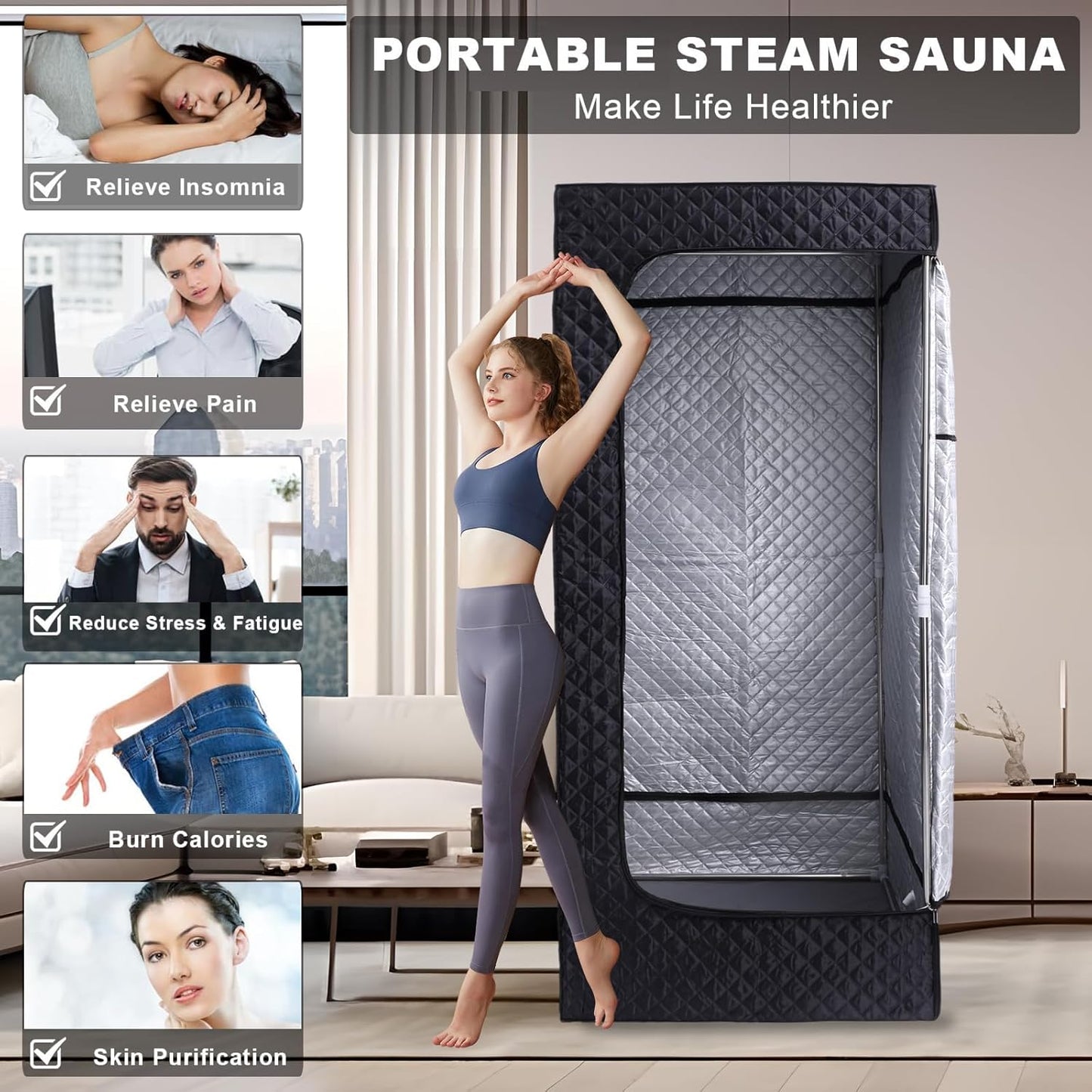 Sauna, Portable Sauna, Sauna Box, Home Sauna with 3 L 1100 W Steam Generator, Remote Control & RGB LED Light, Home Sauna Tent (Black)