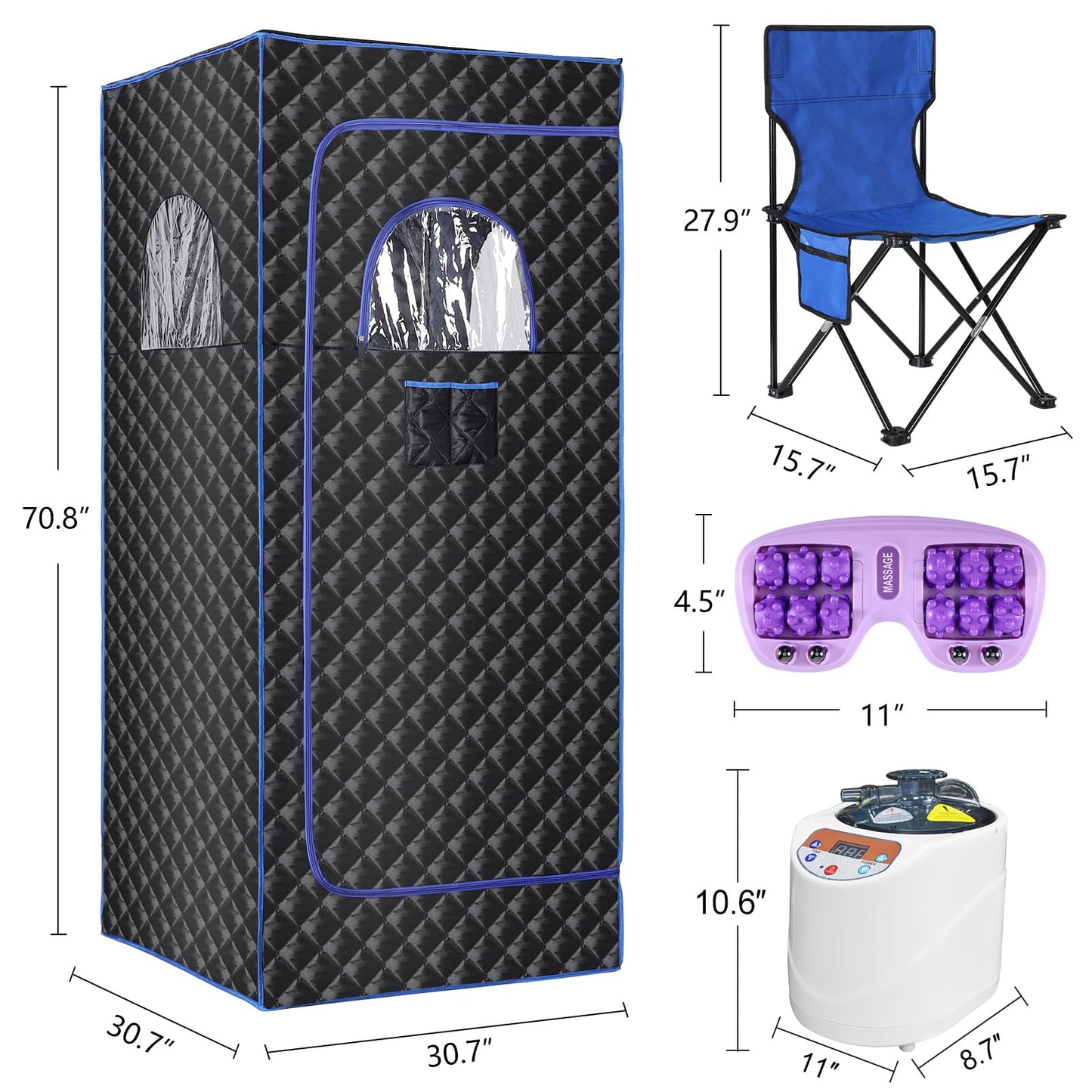 Sauna, Portable Sauna Box,Single Personol Steam Sauna for Home Spa,Large Space Sauna Tent Full Body for Home with 3L 1100w Steamer,Chair,Foot Massager,Remote Control Included