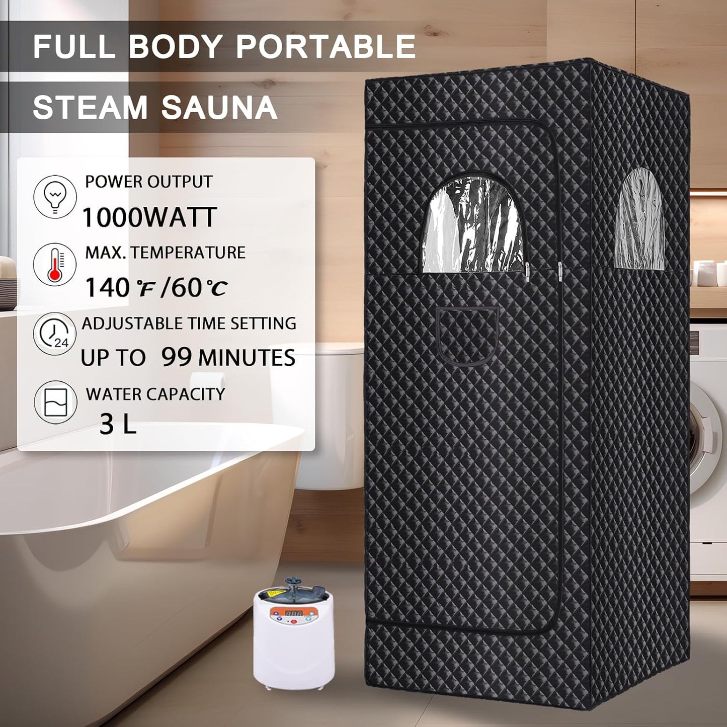 Sauna, Portable Sauna, Sauna Box, Home Sauna with 3 L 1100 W Steam Generator, Remote Control & RGB LED Light, Home Sauna Tent (Black)